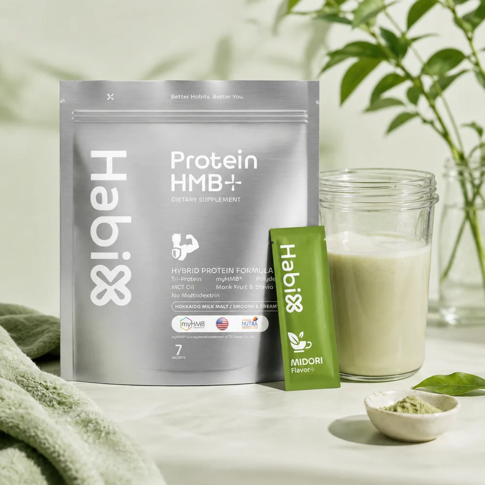 ถุง HabiX Protein HMB+ พร้อมซองรส Midori และแก้วเครื่องดื่มโปรตีน